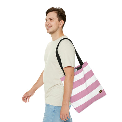 Lightweight Tote Bag - Baby Pink/White Stripes