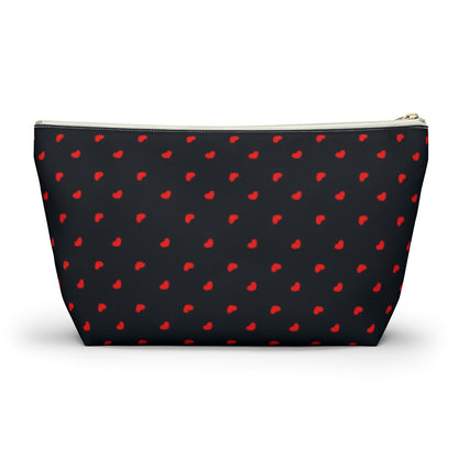 Big Bottom Zipper Pouch - Hearts on Navy