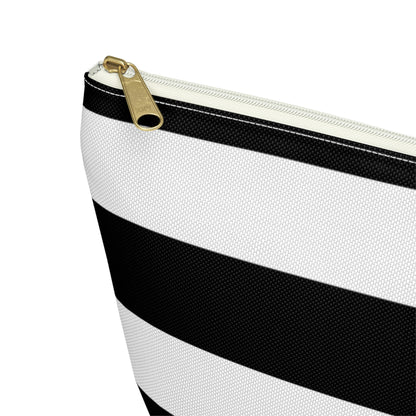 Big Bottom Zipper Pouch - Black/White Stripes