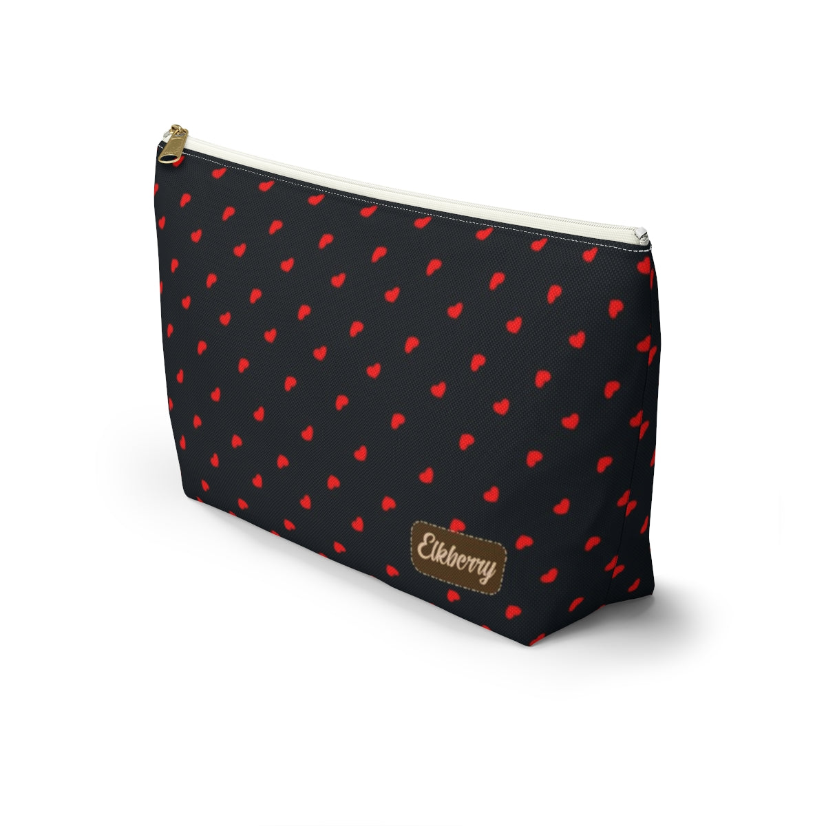 Big Bottom Zipper Pouch - Hearts on Navy