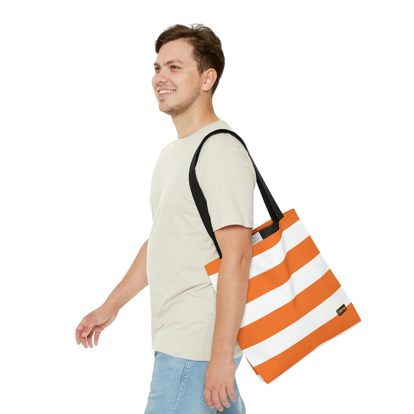 Lightweight Tote Bag - Orange/White Stripes