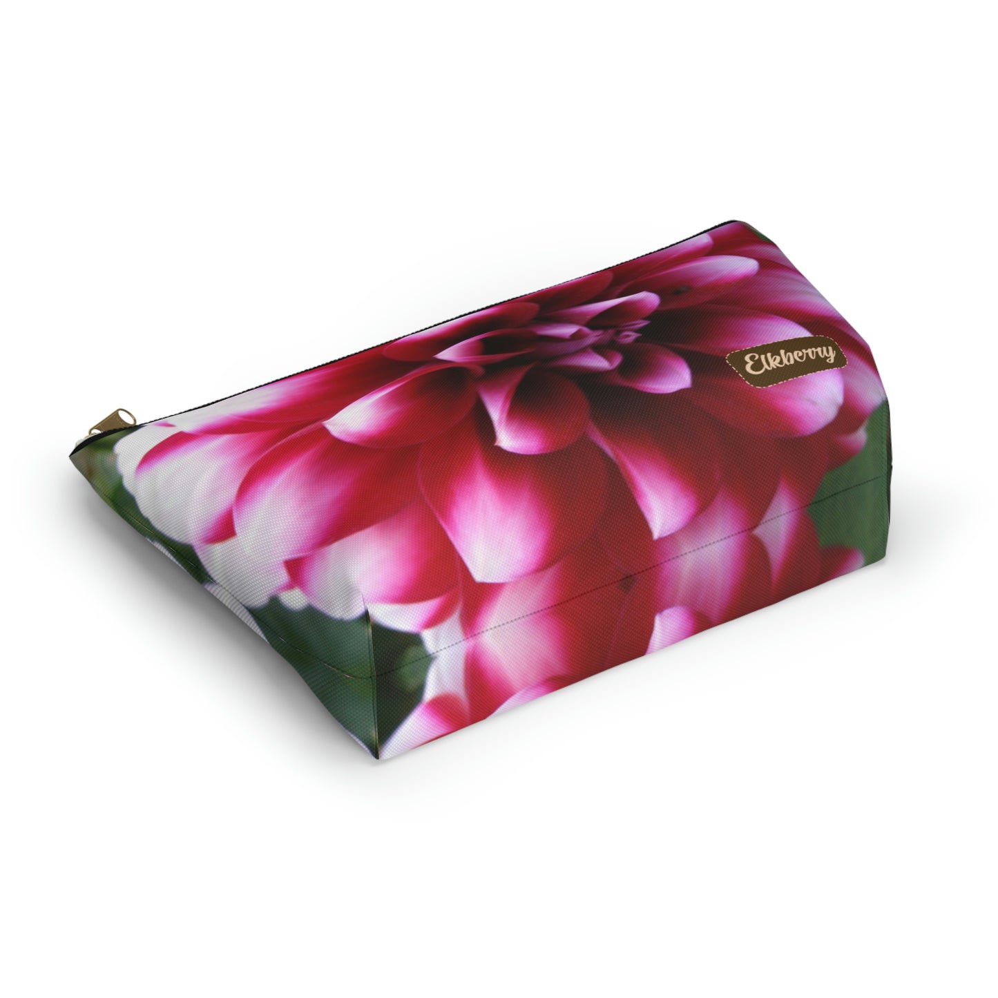 Big Bottom Zipper Pouch - Pink & White Dahlia