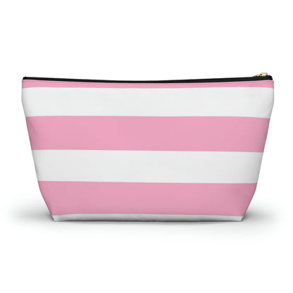 Big Bottom Zipper Pouch - Baby Pink/White Stripes