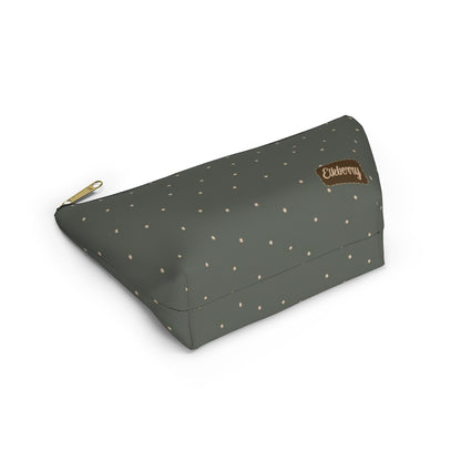 Big Bottom Zipper Pouch - Dots on Sage