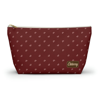 Big Bottom Zipper Pouch - Hearts on Red