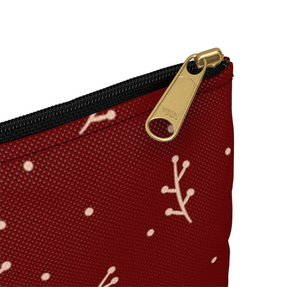 Flat Zipper Pouch - Cream Berry Branches on Berry Background