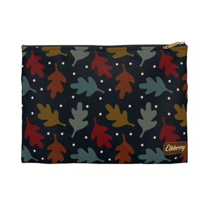 Flat Zipper Pouch - Fall Leaves on Navy