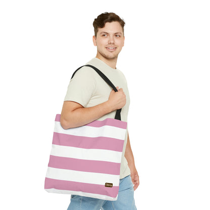 Lightweight Tote Bag - Baby Pink/White Stripes