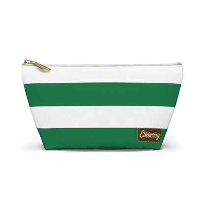 Big Bottom Zipper Pouch - Kelly Green/White Stripes