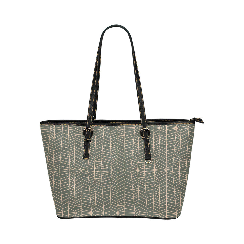 Herringbone - Sage Vegan Leather Zipper Tote Handbag (Large)