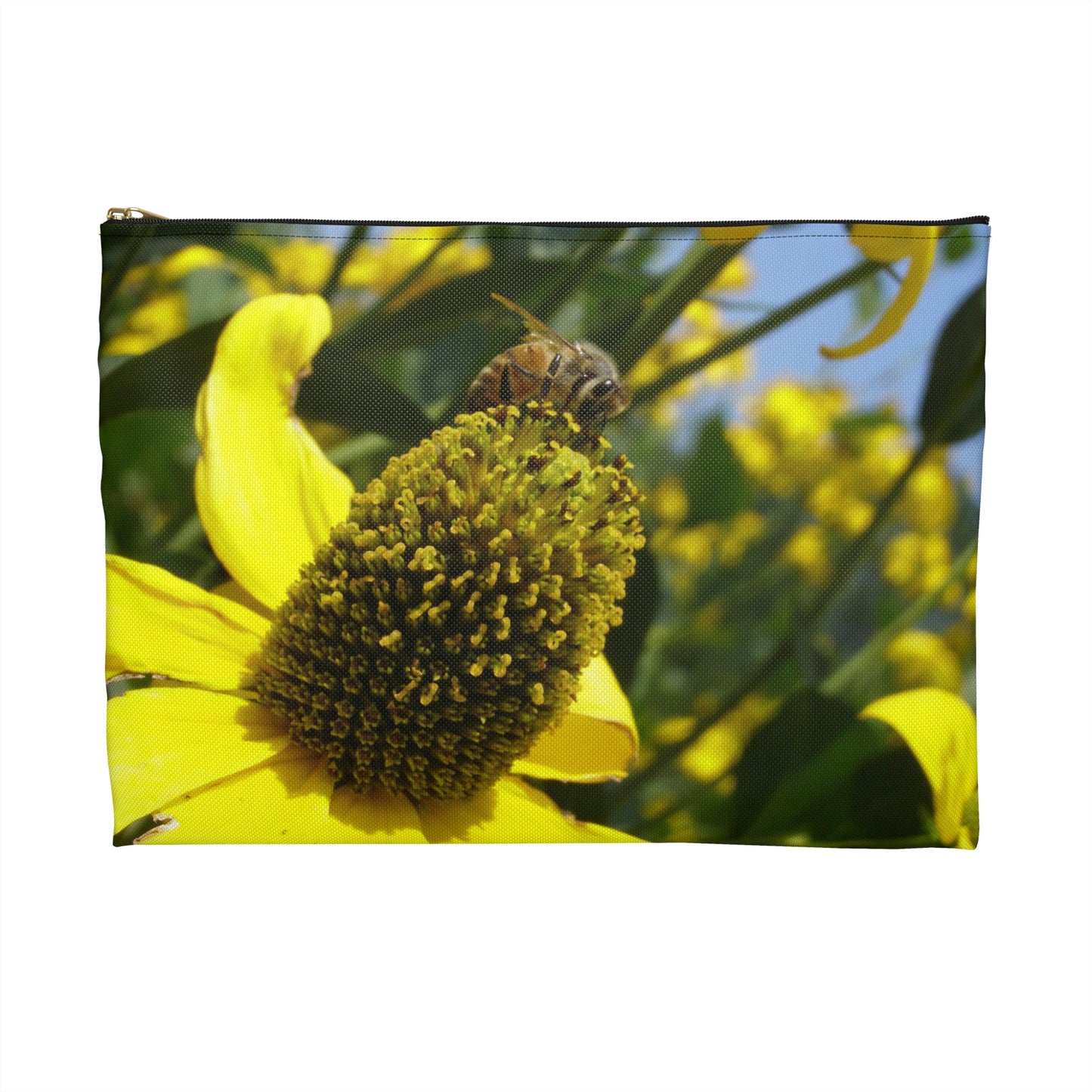 Flat Zipper Pouch - Bee on Yellow Coneflower