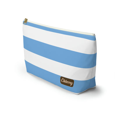 Big Bottom Zipper Pouch - Light Blue/White Stripes