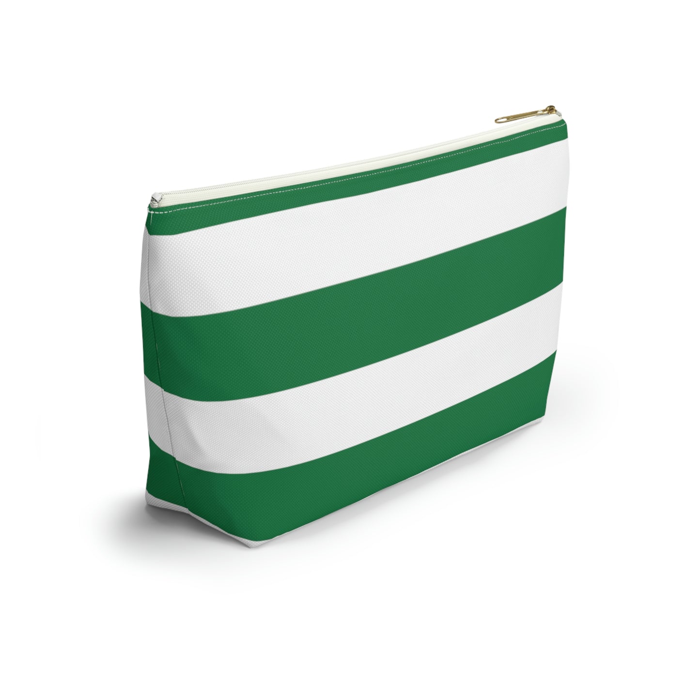 Big Bottom Zipper Pouch - Kelly Green/White Stripes