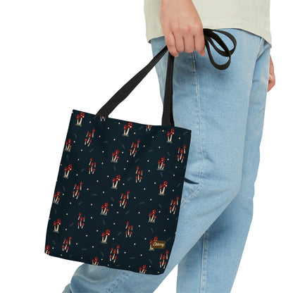 Lightweight Tote Bag - Mushroom Family on Navy