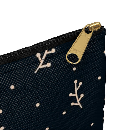 Flat Zipper Pouch - Cream Berry Branches on Navy Background