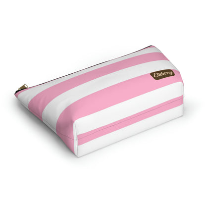 Big Bottom Zipper Pouch - Baby Pink/White Stripes