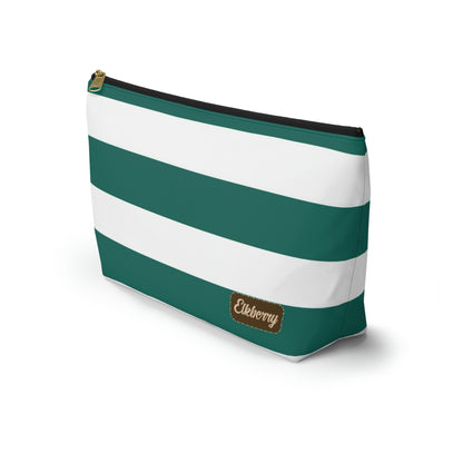 Big Bottom Zipper Pouch - Turquoise/White Stripes