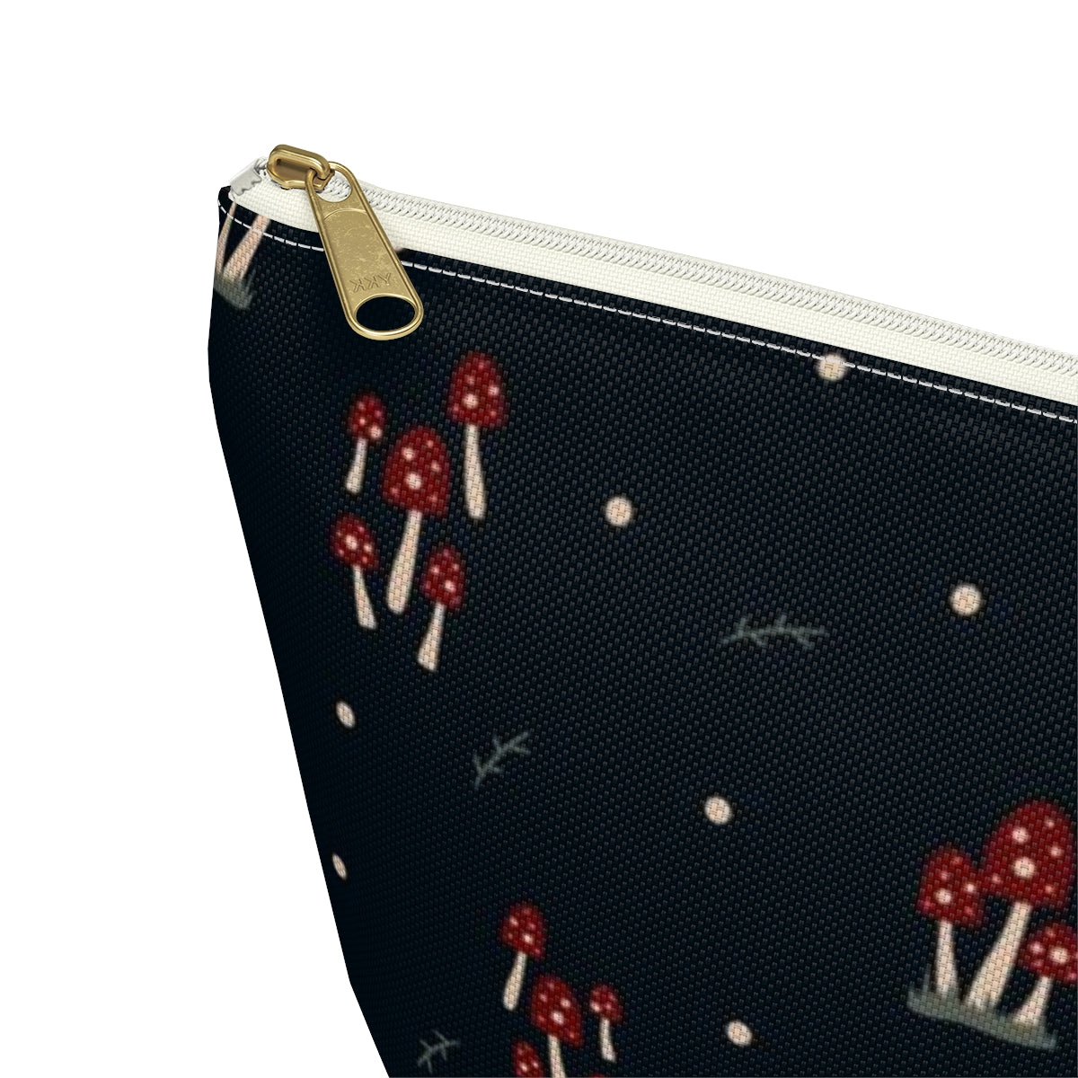 Big Bottom Zipper Pouch - Mushroom Family on Navy