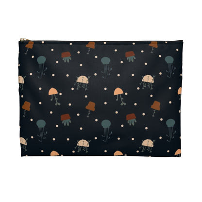 Flat Zipper Pouch - Potted Plants in Navy