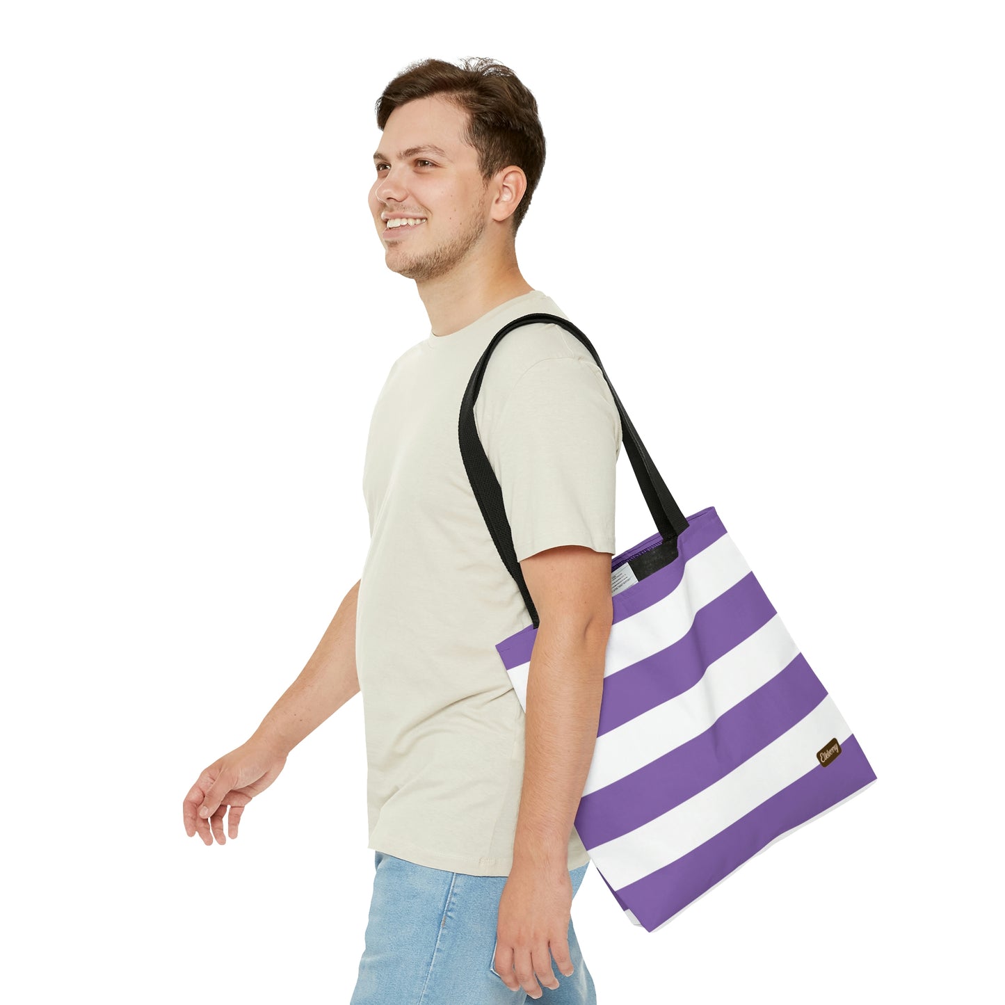 Lightweight Tote Bag - Lilac/White Stripes