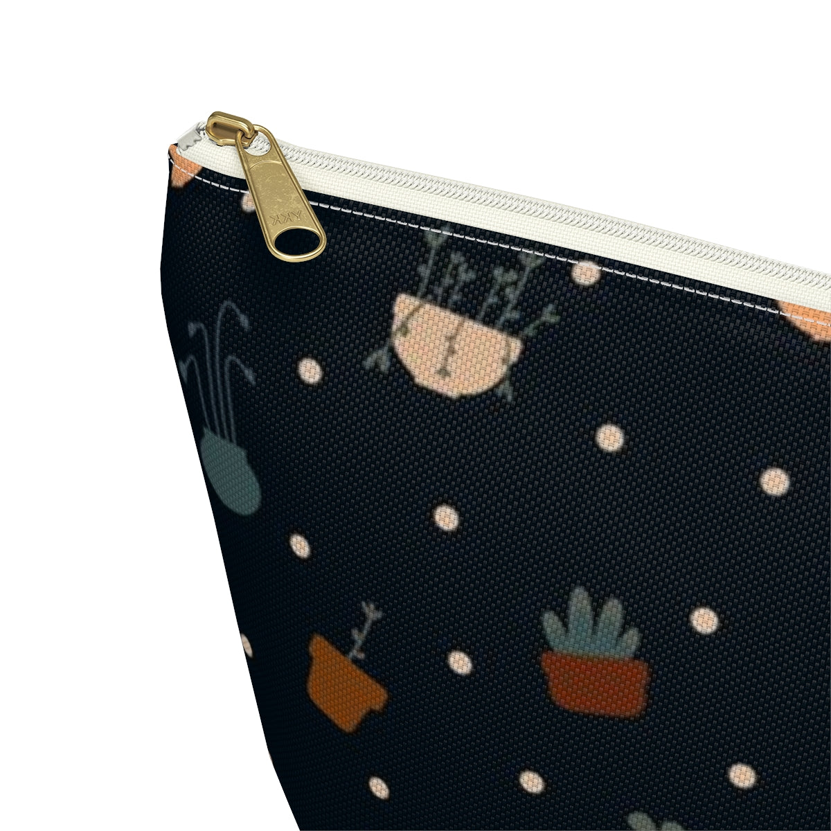 Big Bottom Zipper Pouch - Potted Plants in Navy