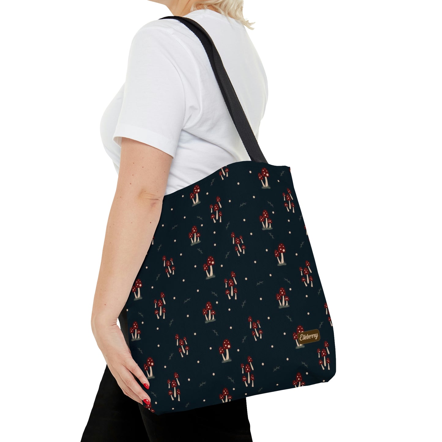 Lightweight Tote Bag - Mushroom Family on Navy