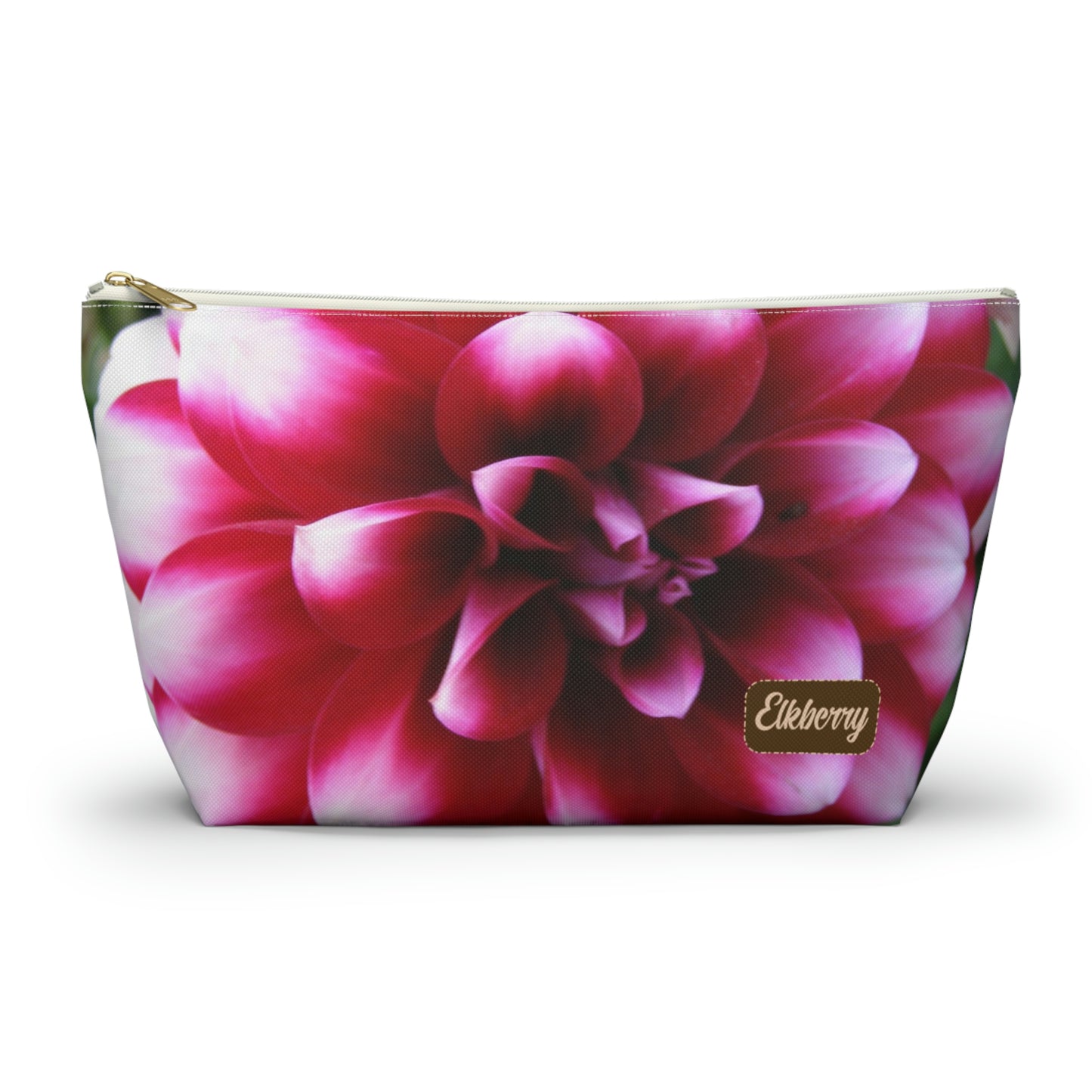 Big Bottom Zipper Pouch - Pink & White Dahlia