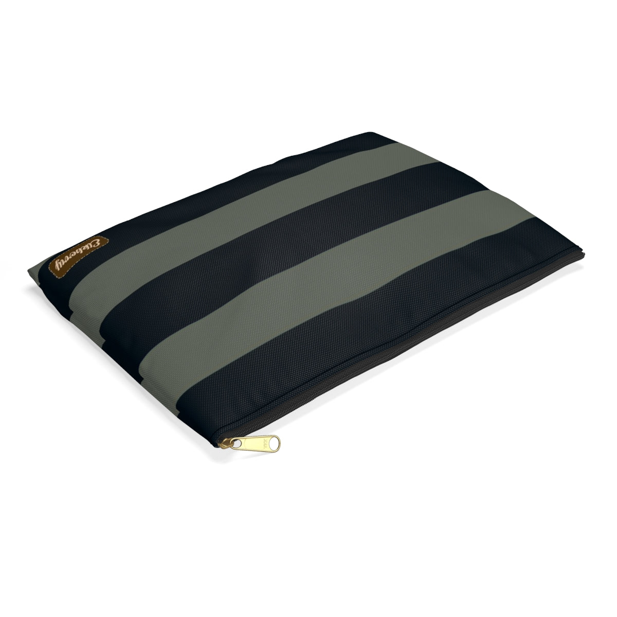 Flat Zipper Pouch - Sage/Navy Stripes