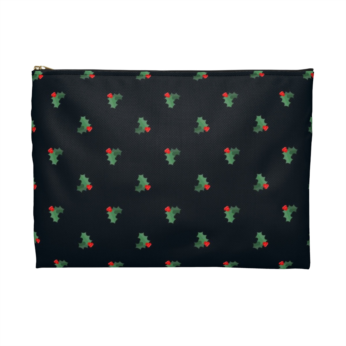 Flat Zipper Pouch - Holly Leaves & Berries