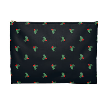 Flat Zipper Pouch - Holly Leaves & Berries