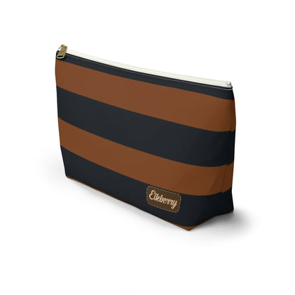 Big Bottom Zipper Pouch - Pumpkin/Navy Stripes