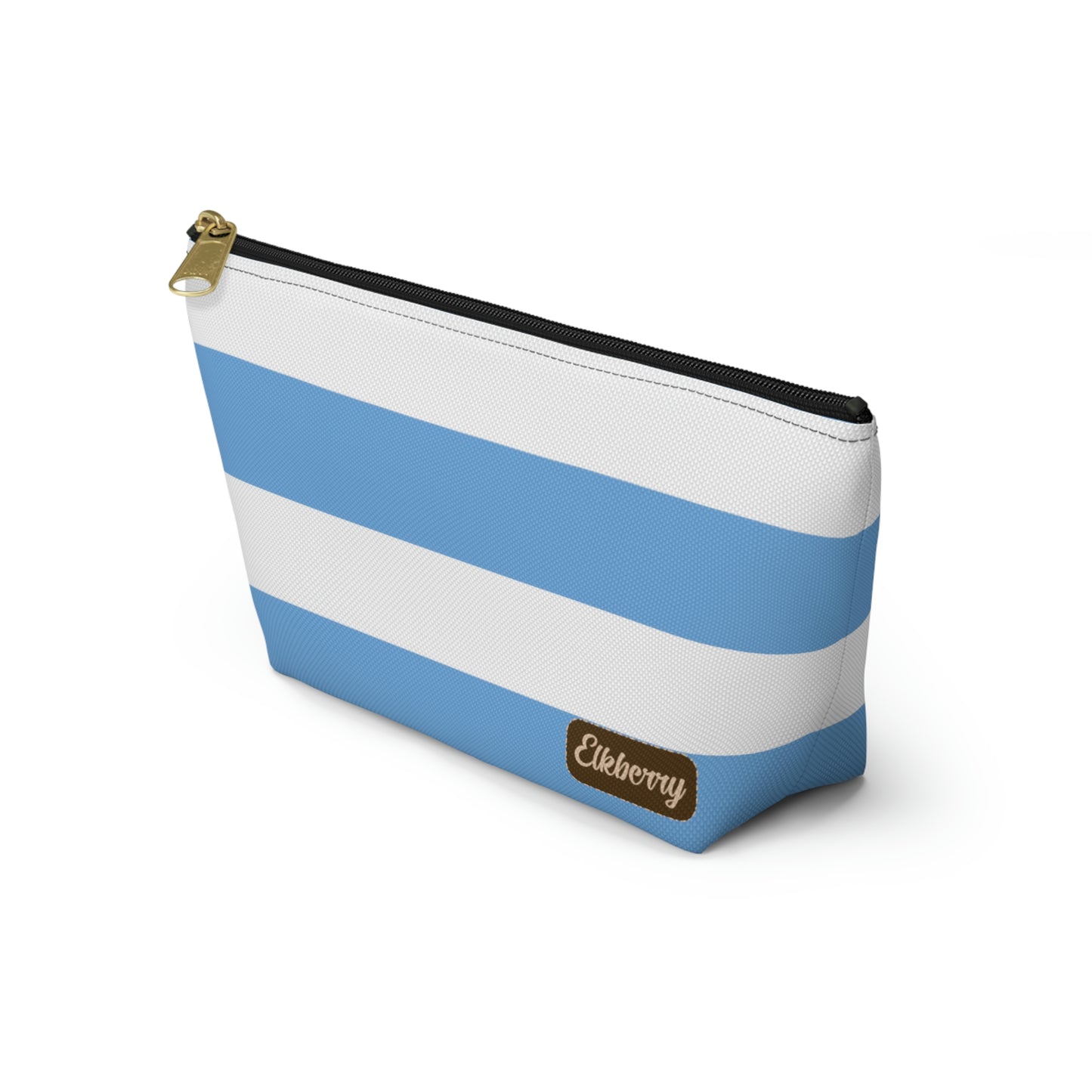 Big Bottom Zipper Pouch - Light Blue/White Stripes