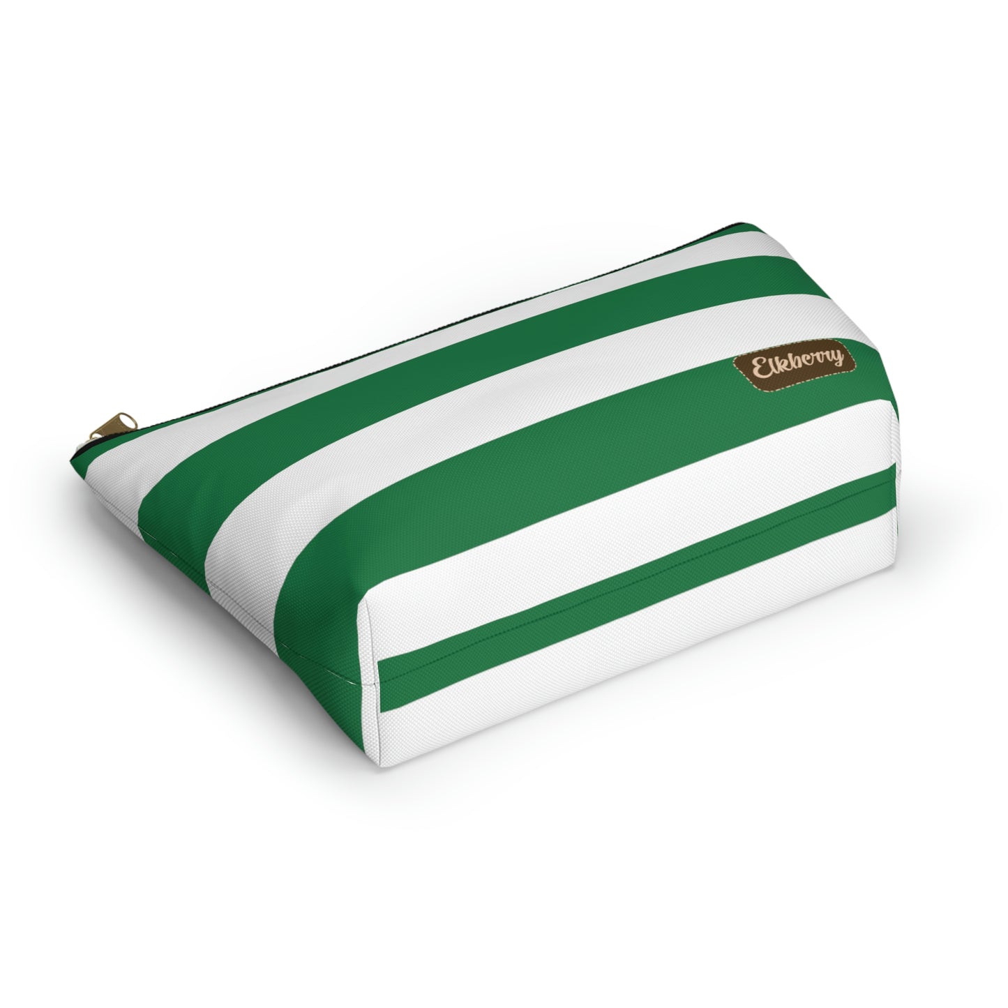 Big Bottom Zipper Pouch - Kelly Green/White Stripes