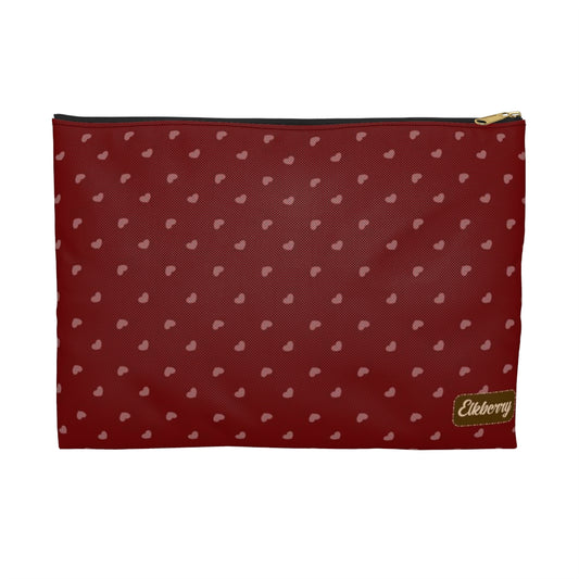 Flat Zipper Pouch - Hearts on Red