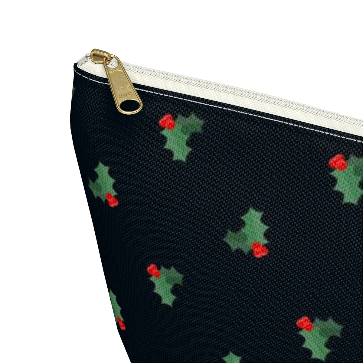 Big Bottom Zipper Pouch - Holly Leaves & Berries