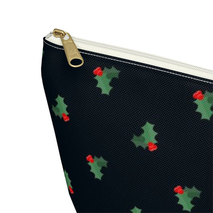 Big Bottom Zipper Pouch - Holly Leaves & Berries