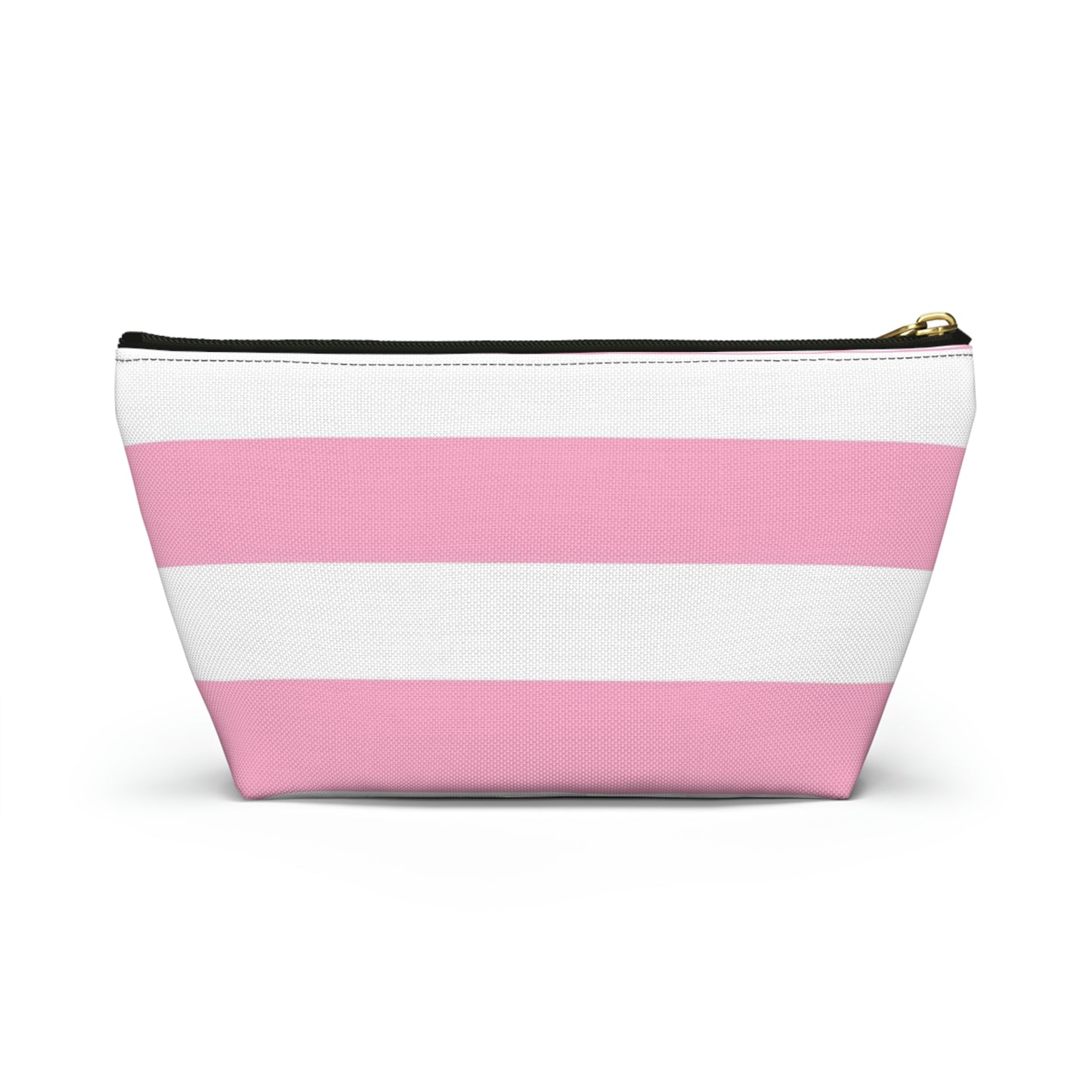 Big Bottom Zipper Pouch - Baby Pink/White Stripes