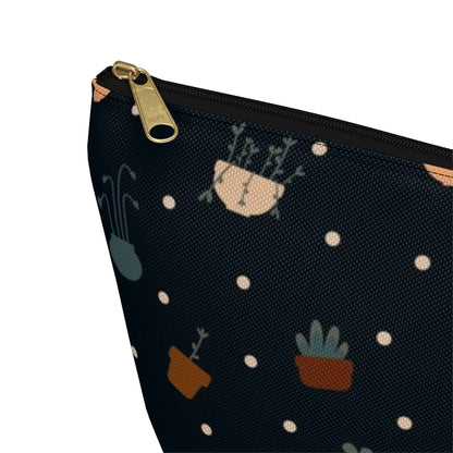 Big Bottom Zipper Pouch - Potted Plants in Navy