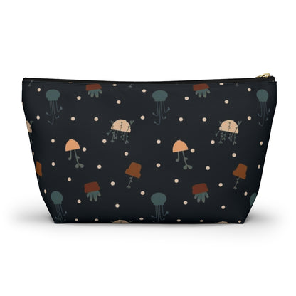 Big Bottom Zipper Pouch - Potted Plants in Navy