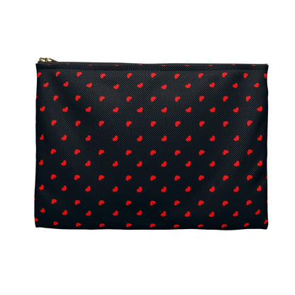 Flat Zipper Pouch - Hearts on Navy