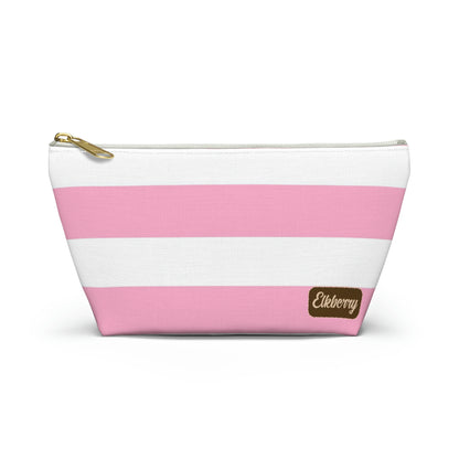 Big Bottom Zipper Pouch - Baby Pink/White Stripes