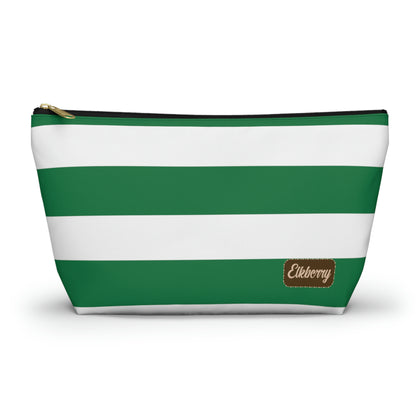 Big Bottom Zipper Pouch - Kelly Green/White Stripes