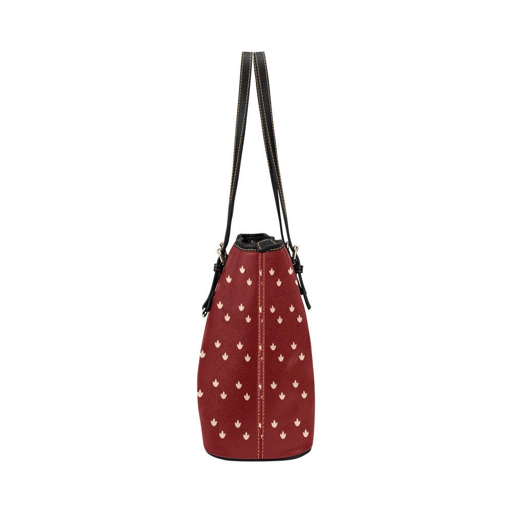 Lotus - Berry Vegan Leather Zipper Tote Handbag (Large)