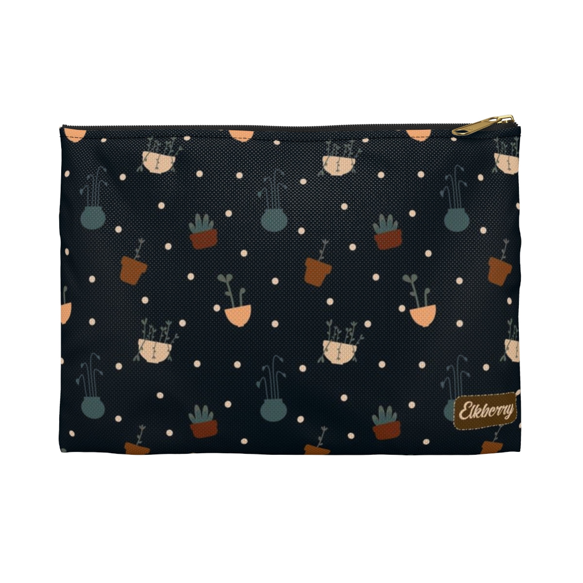 Flat Zipper Pouch - Potted Plants in Navy