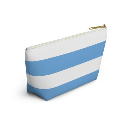 Big Bottom Zipper Pouch - Light Blue/White Stripes