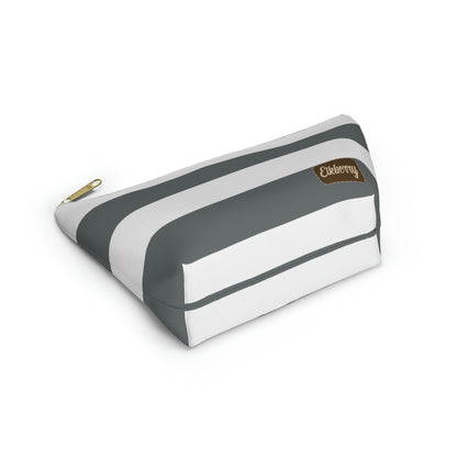 Big Bottom Zipper Pouch - Charcoal Gray/White Stripes