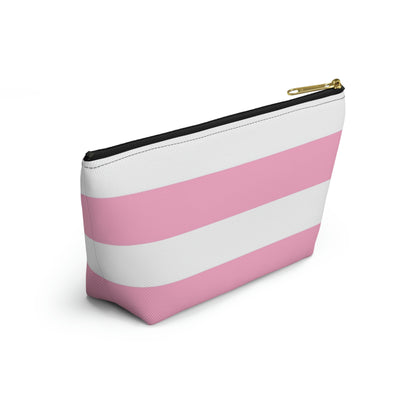 Big Bottom Zipper Pouch - Baby Pink/White Stripes