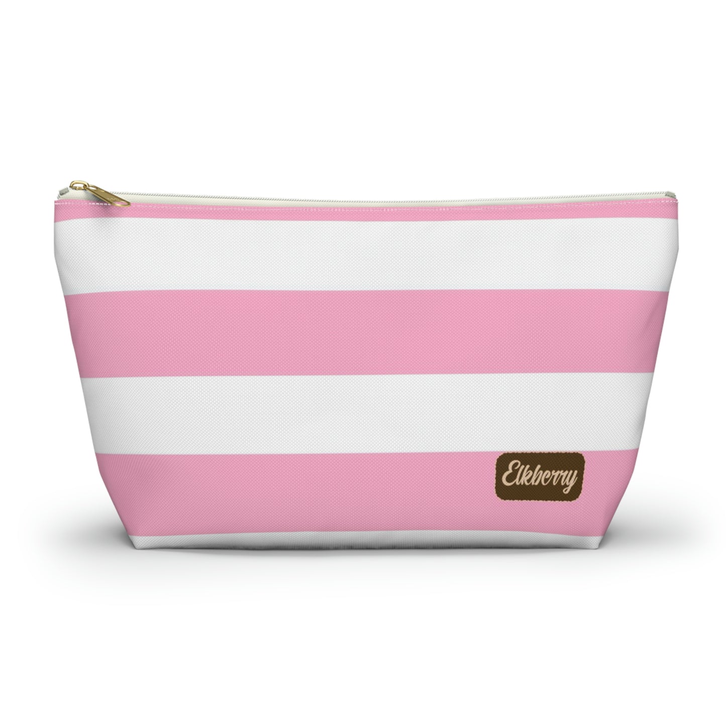 Big Bottom Zipper Pouch - Baby Pink/White Stripes