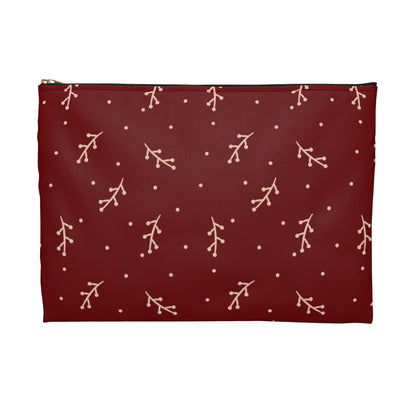 Flat Zipper Pouch - Cream Berry Branches on Berry Background