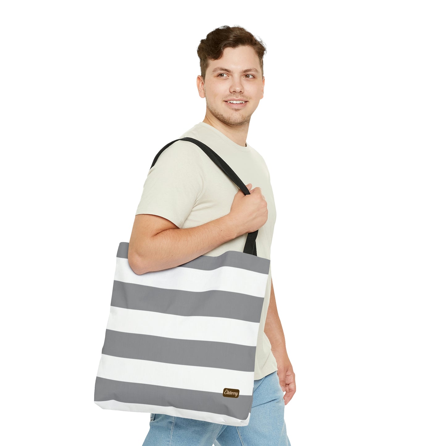 Lightweight Tote Bag - Ash Gray/White Stripes